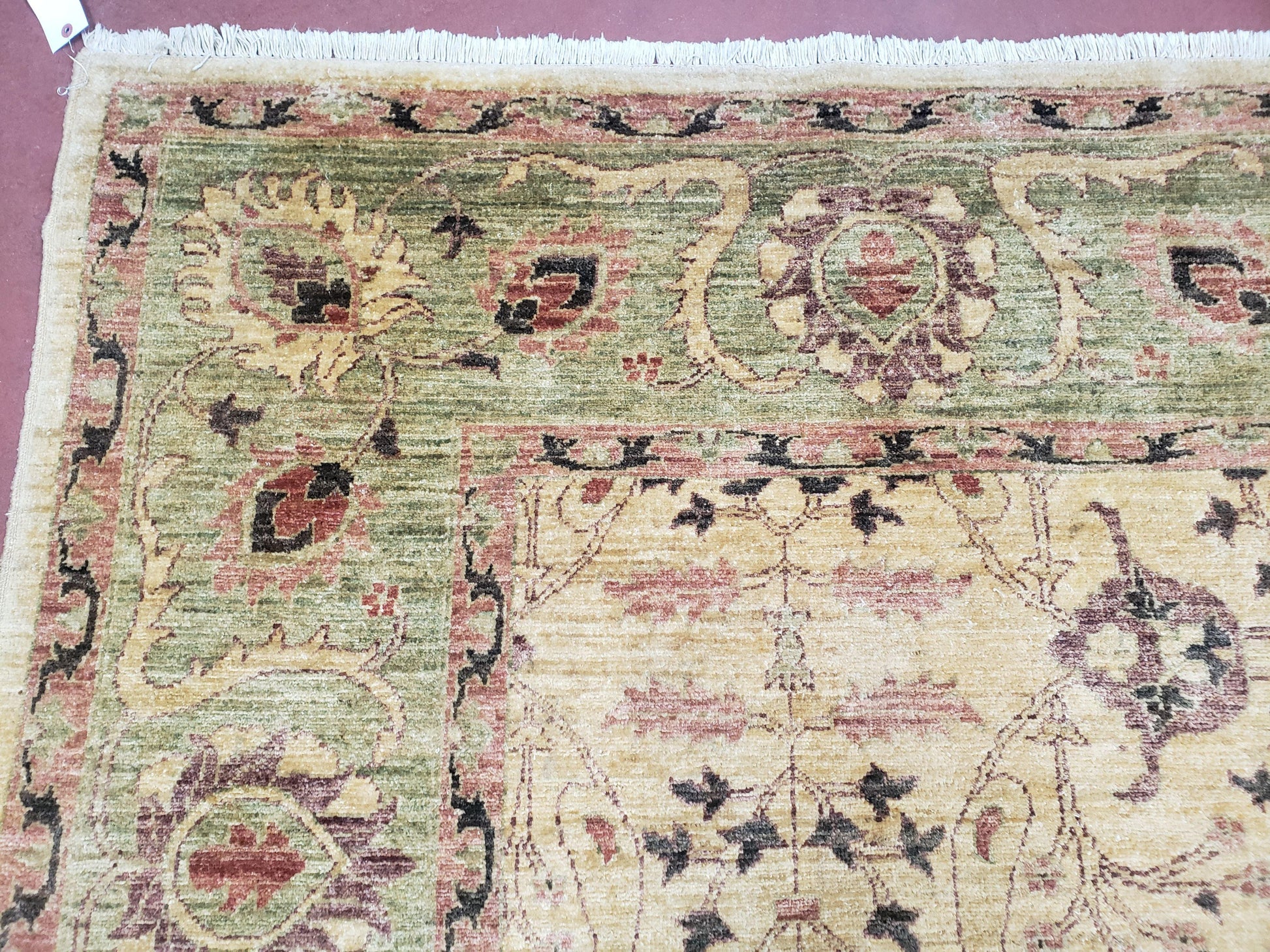 Vintage Peshawar Area Rug 8'4" x 9'7", Room Sized Peshavar Wool Oriental Carpet, Ivory/Beige & Dark Violet, Farmhouse Rug, Haji Jalil Design - Nuvé