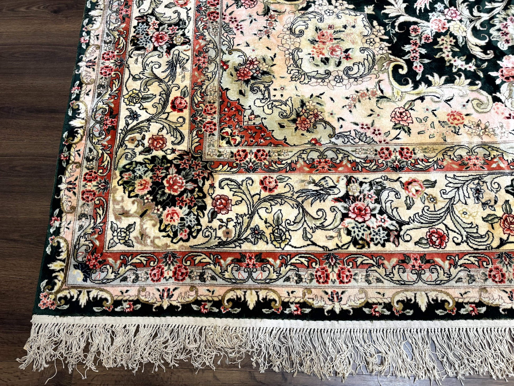 Silk Indian Kashmiri Rug 9x12, Vintage Hand Knotted Carpet - Nuvé