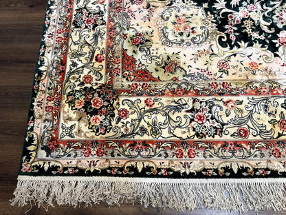 Silk Indian Kashmiri Rug 9x12, Vintage Hand Knotted Carpet - Nuvé