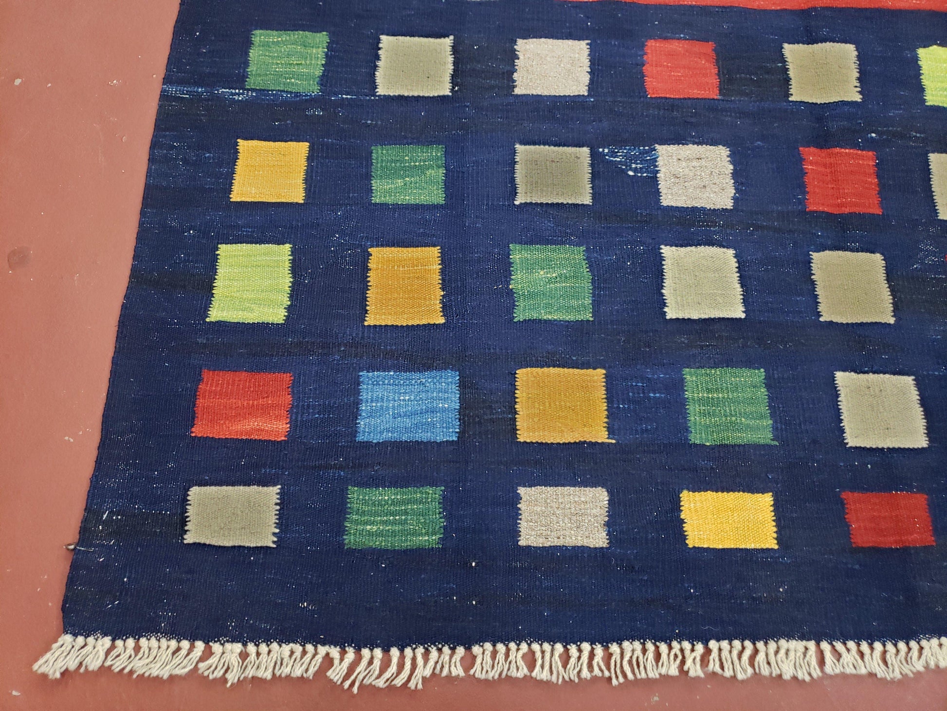 Turkish Kilim Rug 5x7 - 6x8, Checkerboard Kilim Carpet, Area Rug, New Playroom Rug, Colorful Multicolor Rug for Nursery Room, Dark Blue Red - Nuvé
