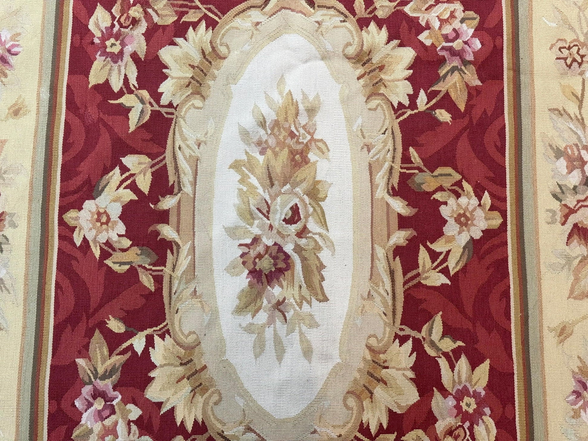 Aubusson Rug 4x6, Red, Floral, European Design, Vintage, Wool - Nuvé