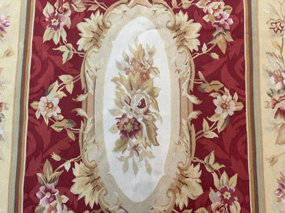 Aubusson Rug 4x6, Red, Floral, European Design, Vintage, Wool - Nuvé