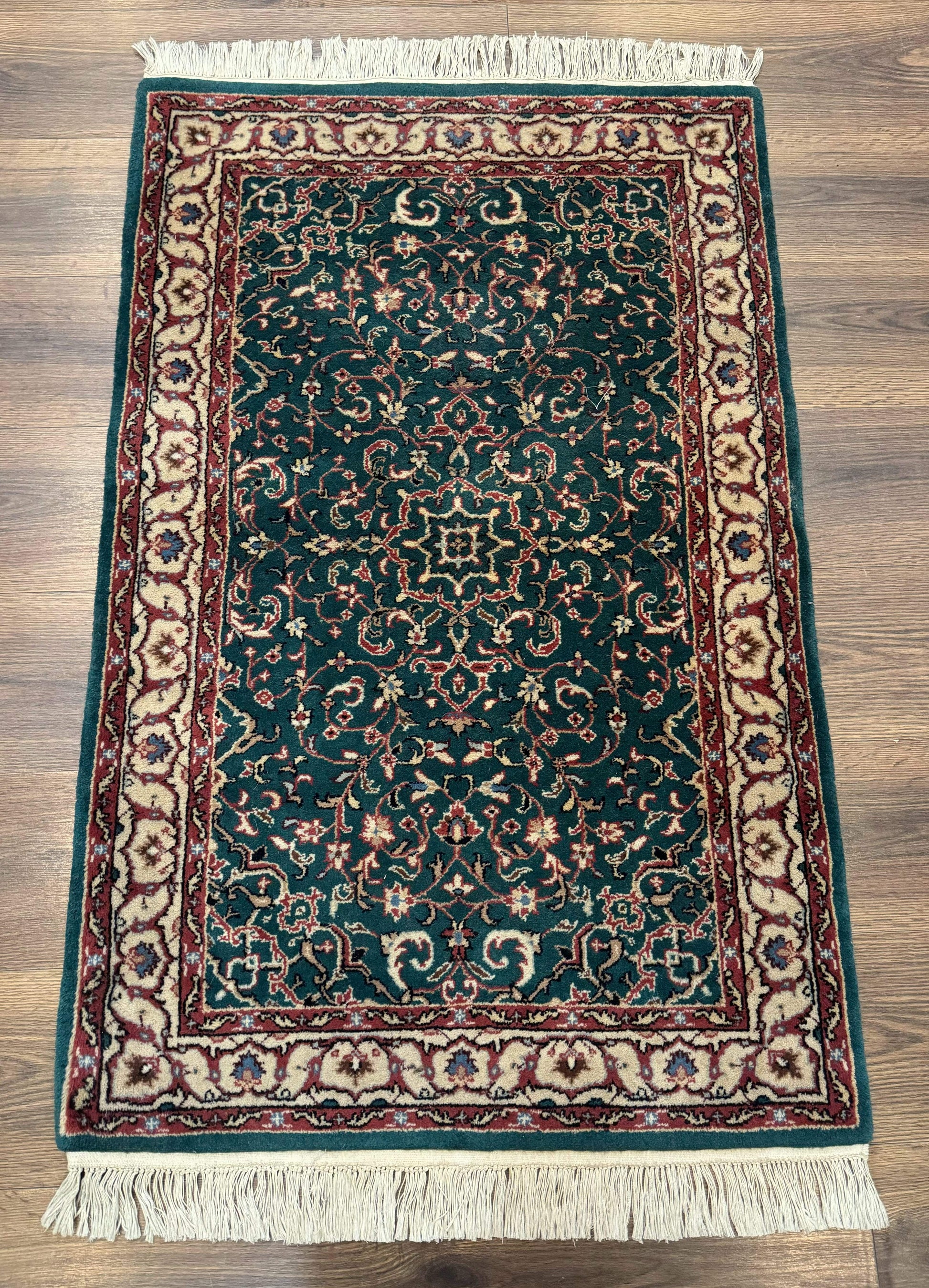 Dark Green Indo Persian Rug 2.5 x 4, Hand Knotted Wool Small Oriental Carpet - Nuvé