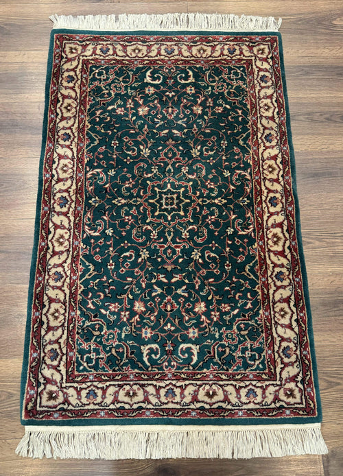 Dark Green Indo Persian Rug 2.5 x 4, Hand Knotted Wool Small Oriental Carpet - Nuvé