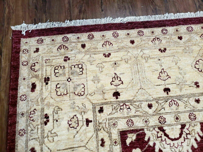 Pakistani Peshawar Rug 10x14, Handmade Chobi Carpet, Maroon & Beige - Nuvé
