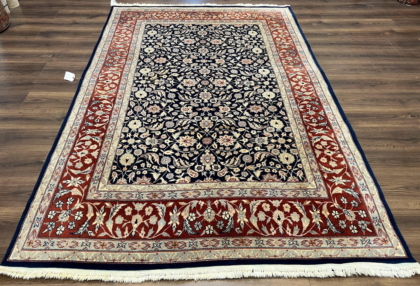 Indo Sarouk Rug 6x9, Vintage Indian Persian Rug, Wool Oriental Carpet, Navy Blue Red Allover Floral Rug, Traditional Very Fine Rug, Area Rug - Nuvé