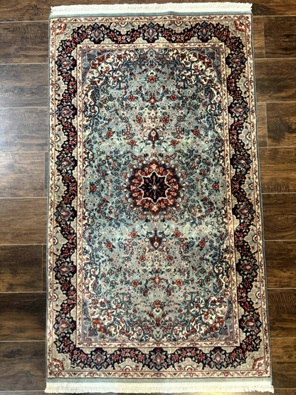 Indo Persian Kerman Rug 3x5, Light Blue, Floral Medallion
