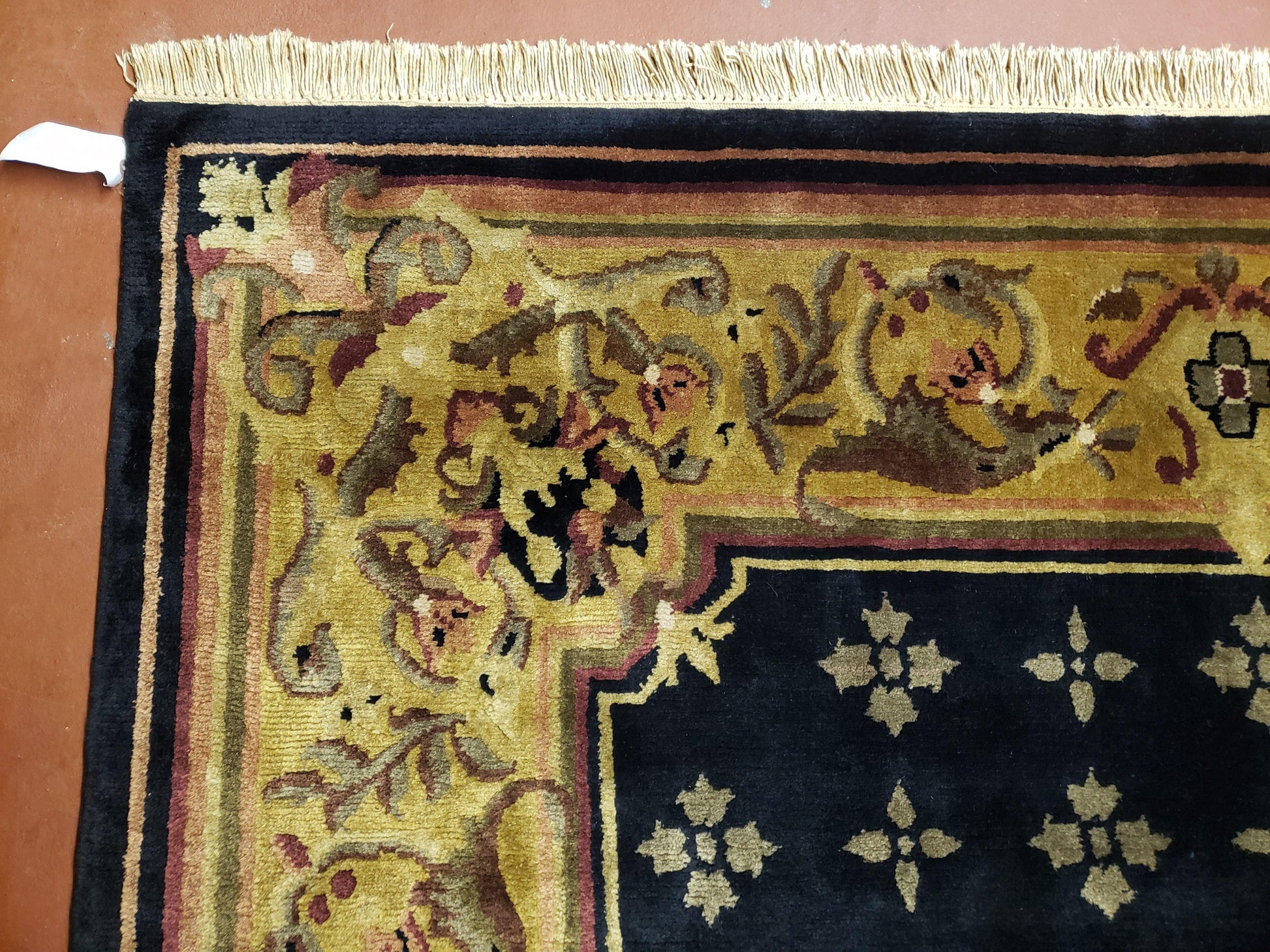 6x9 Aubusson Design Nepali Tibetan Rug Black & Tan Hand-Knotted Wool Carpet Soft Plush Pile New Rug Nice - Nuvé