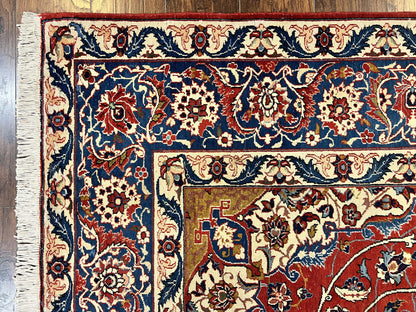 Red Persian Isfahan Rug 7x10 - Antique, Floral Medallion - Nuvé