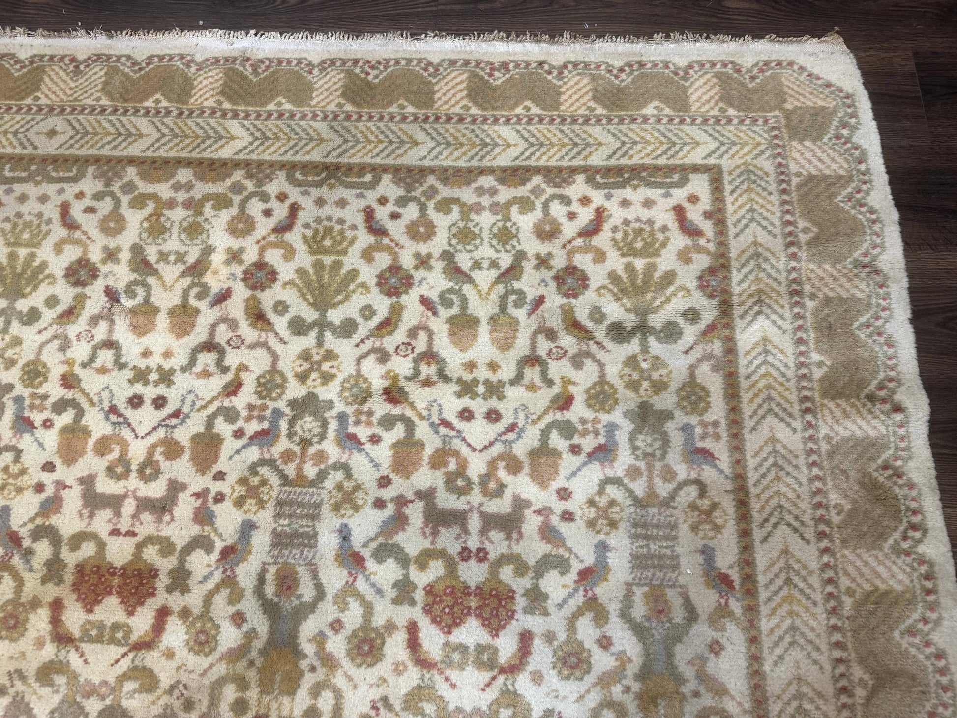 Large Spanish Portuguese Rug 9x15, Beige, Vintage, Allover Pattern, Wool - Nuvé