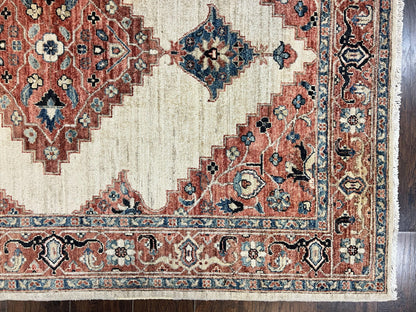 Peshawar Rug 5x7, Wool Hand Knotted Handmade Vintage Carpet, Serapi Design, Pakistani Rug 5 x 7 ft, Medium Sized, Geometric Rug - Nuvé