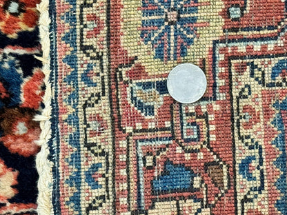 Persian Sarouk Rug 3.6 x 5, Medallion Rug, Red and Midnight Blue, Handmade Semi Antique Vintage Wool Carpet - Nuvé