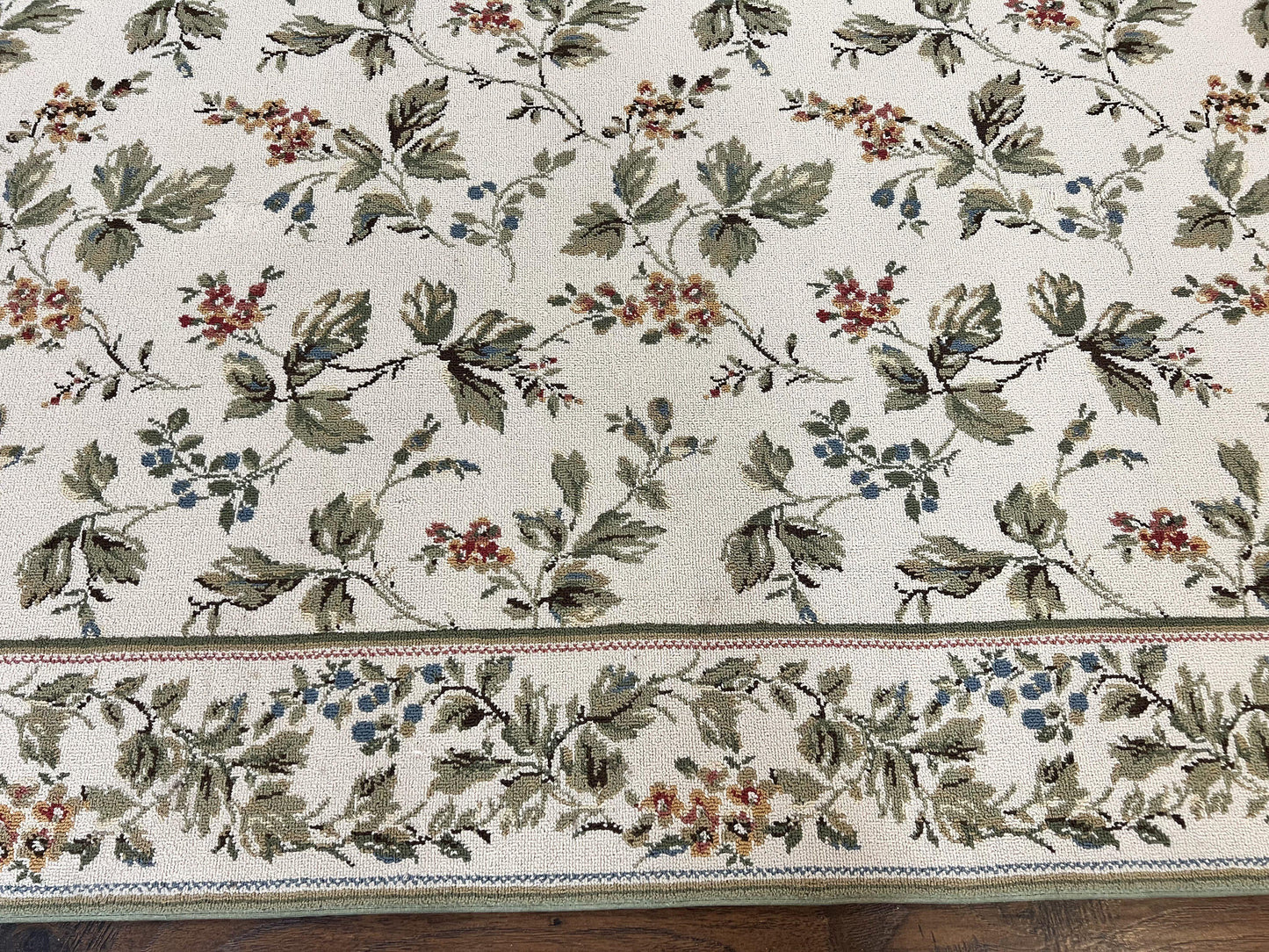 Vintage Stark Carpet 7x10, Ivory and Green, European Aubusson Design, Allover Pattern, Stark Rug - Nuvé
