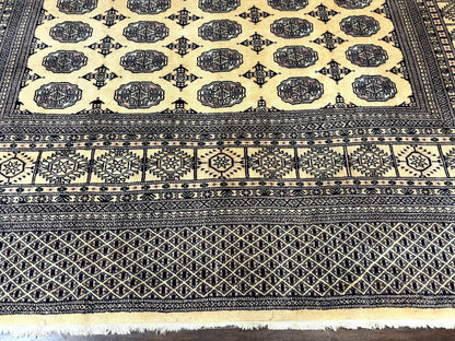 Pakistani Bokhara Turkoman Rug 9x11, Cream, Handmade Wool Vintage Carpet - Nuvé