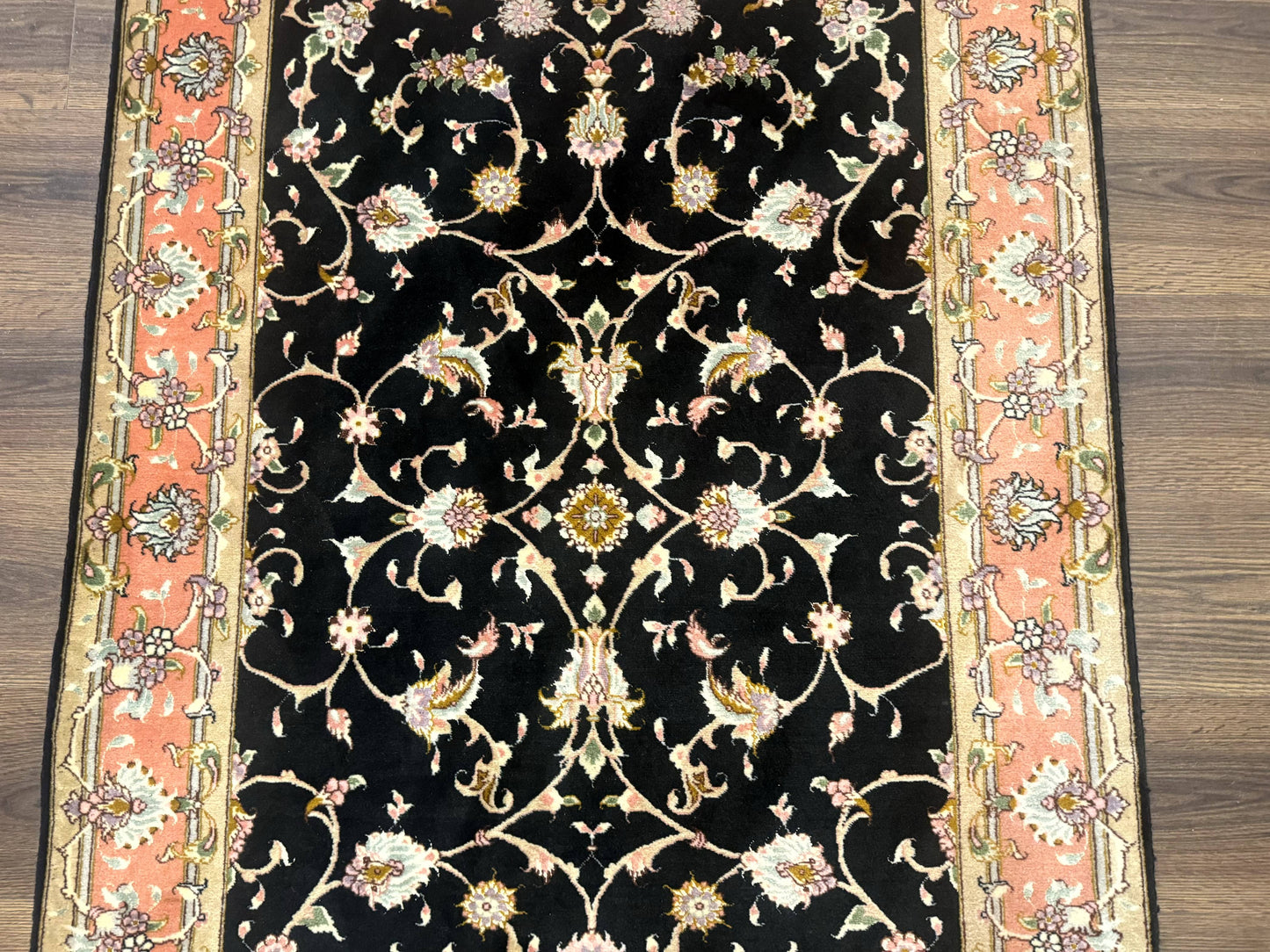 Persian Tabriz Rug 3x5 Black and Salmon Floral Fine Handmade 360 KPSI - Nuvé