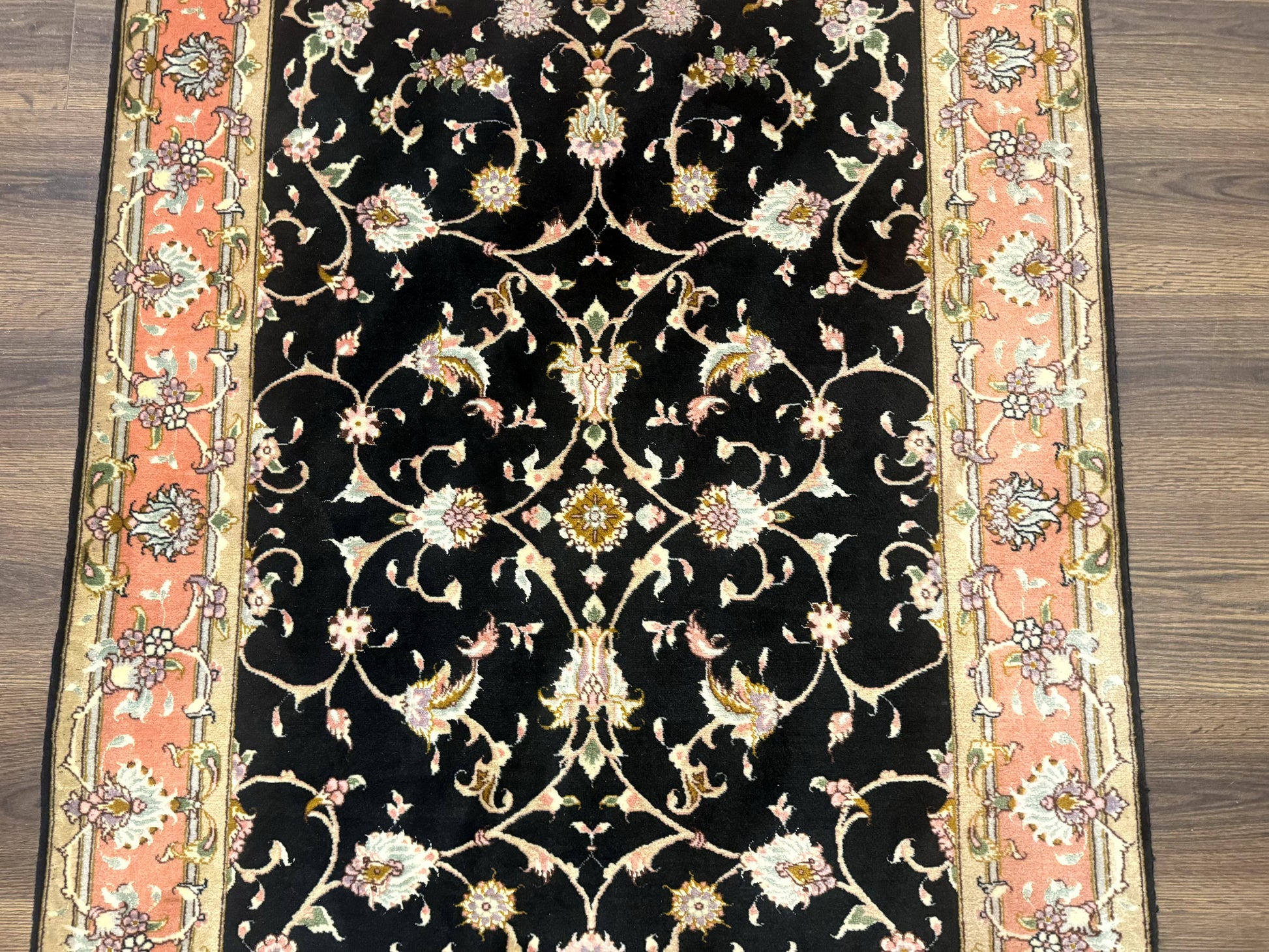 Persian Tabriz Rug 3x5 Black and Salmon Floral Fine Handmade 360 KPSI - Nuvé
