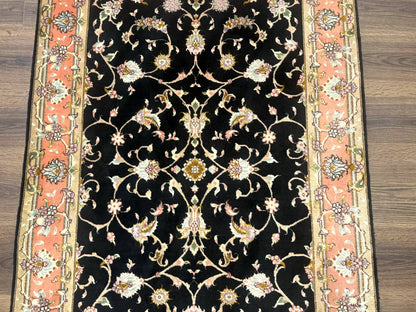 Persian Tabriz Rug 3x5 Black and Salmon Floral Fine Handmade 360 KPSI - Nuvé
