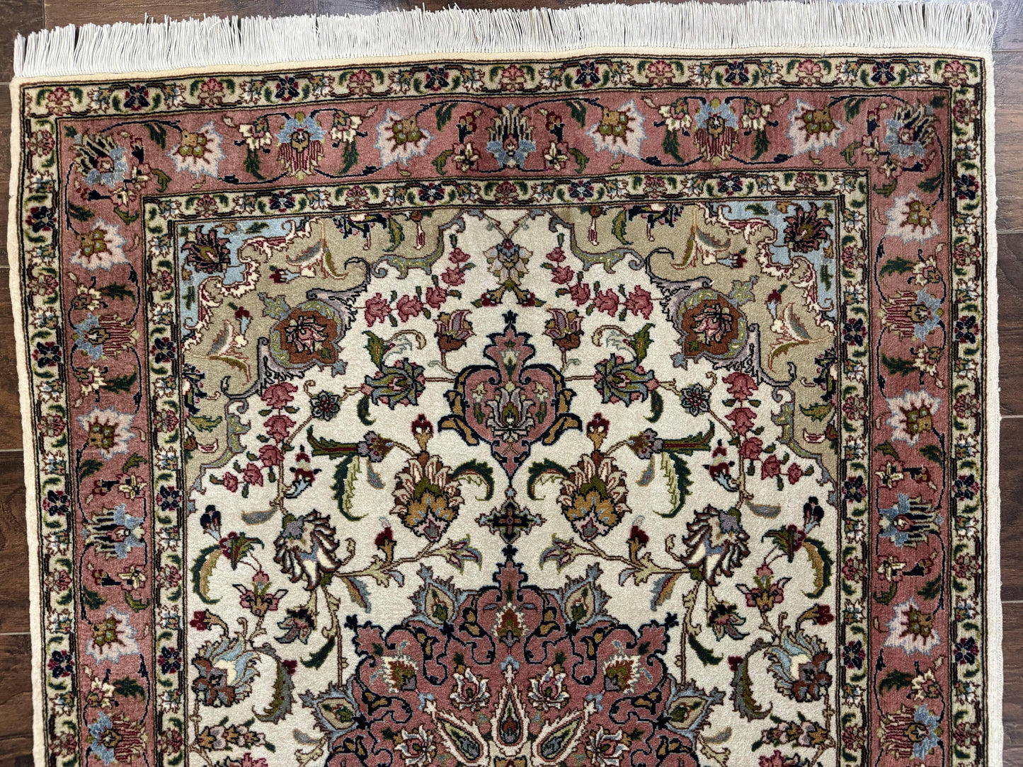 Fine Persian Tabriz Rug 3x5, Floral Medallion, 340 KPSI, Ivory Salmon - Nuvé