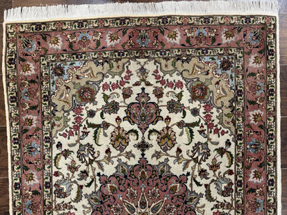 Fine Persian Tabriz Rug 3x5, Floral Medallion, 340 KPSI, Ivory Salmon - Nuvé