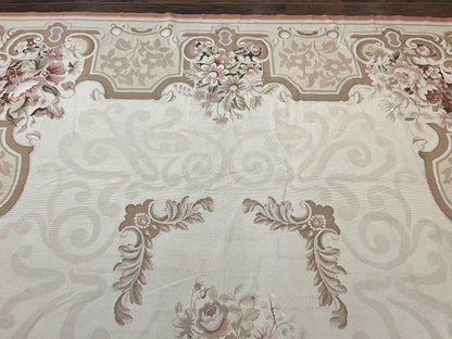 10x14 Aubusson Rug, Wool Handmade Vintage Carpet, French European Design, Elegant - Nuvé