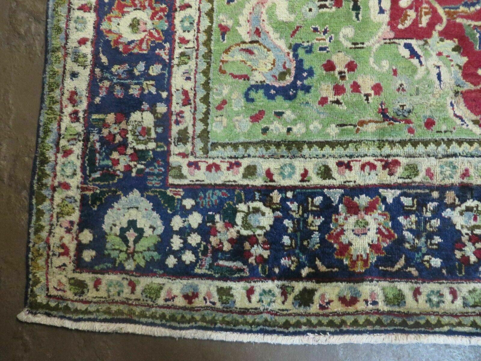 Persian Tabriz Rug 7x10, Red Blue and Green Rug, Allover Floral Medallion Rug, Hand Knotted Rug, Antique Rug 7 x 10 Vintage Wool Oriental Carpet - Nuvé