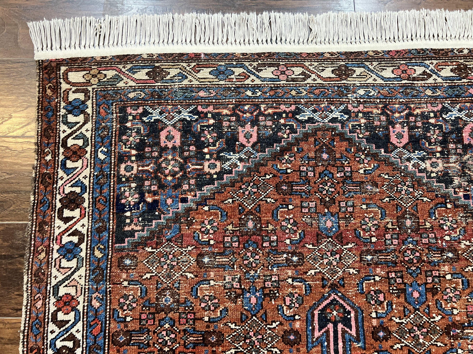 Red Persian Hamadan Rug 4x6, Wool Handmade Antique Carpet, Geometric Medallion Rug, Oriental Rug 4 x 6, Persian Tribal Rug, Hand Knotted Rug - Nuvé