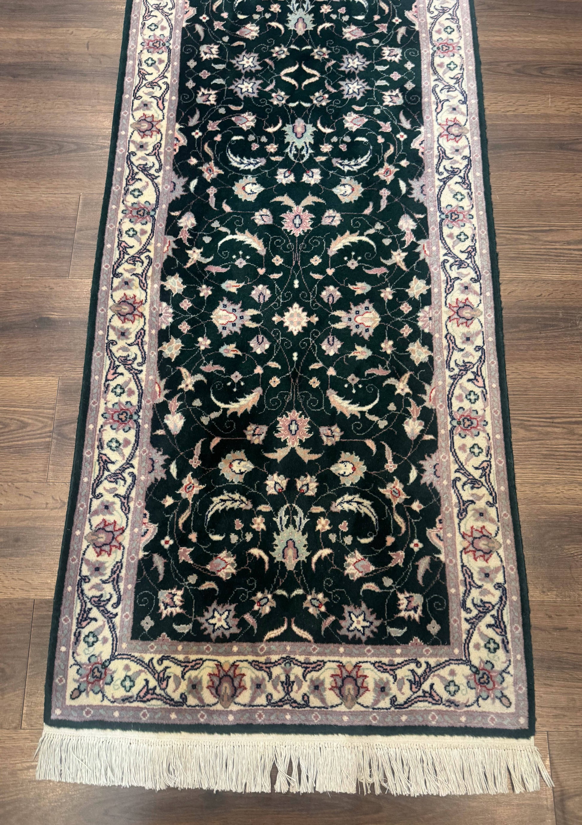 Pak Persian Runner Rug 2.6 x 10, Dark Green and Beige, Floral Allover - Nuvé