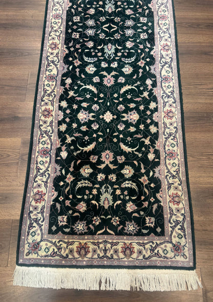 Pak Persian Runner Rug 2.6 x 10, Dark Green and Beige, Floral Allover - Nuvé