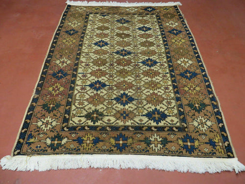 4' X 5' Antique Handmade Caucasian Kazak Shirvan Wool Rug Snow Flakes - Nuvé