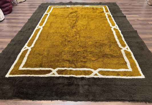 Mid Century Shag Rug 8x11, Large Vintage Shag Rug, Open Field, European Shag Rug - Nuvé