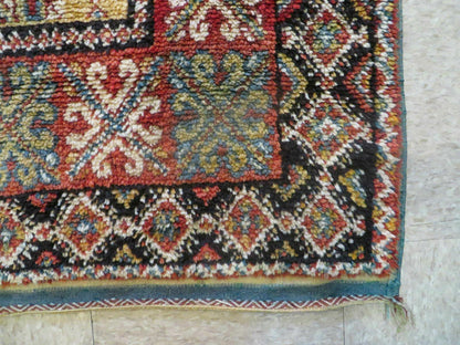 Vintage Moroccan Rug 4x5 ft, Bronze Red Black, Geometric Stars, High Quality Moroccan Carpet, Berber Rug, Handmade Wool Area Rug, Unique Rug - Nuvé