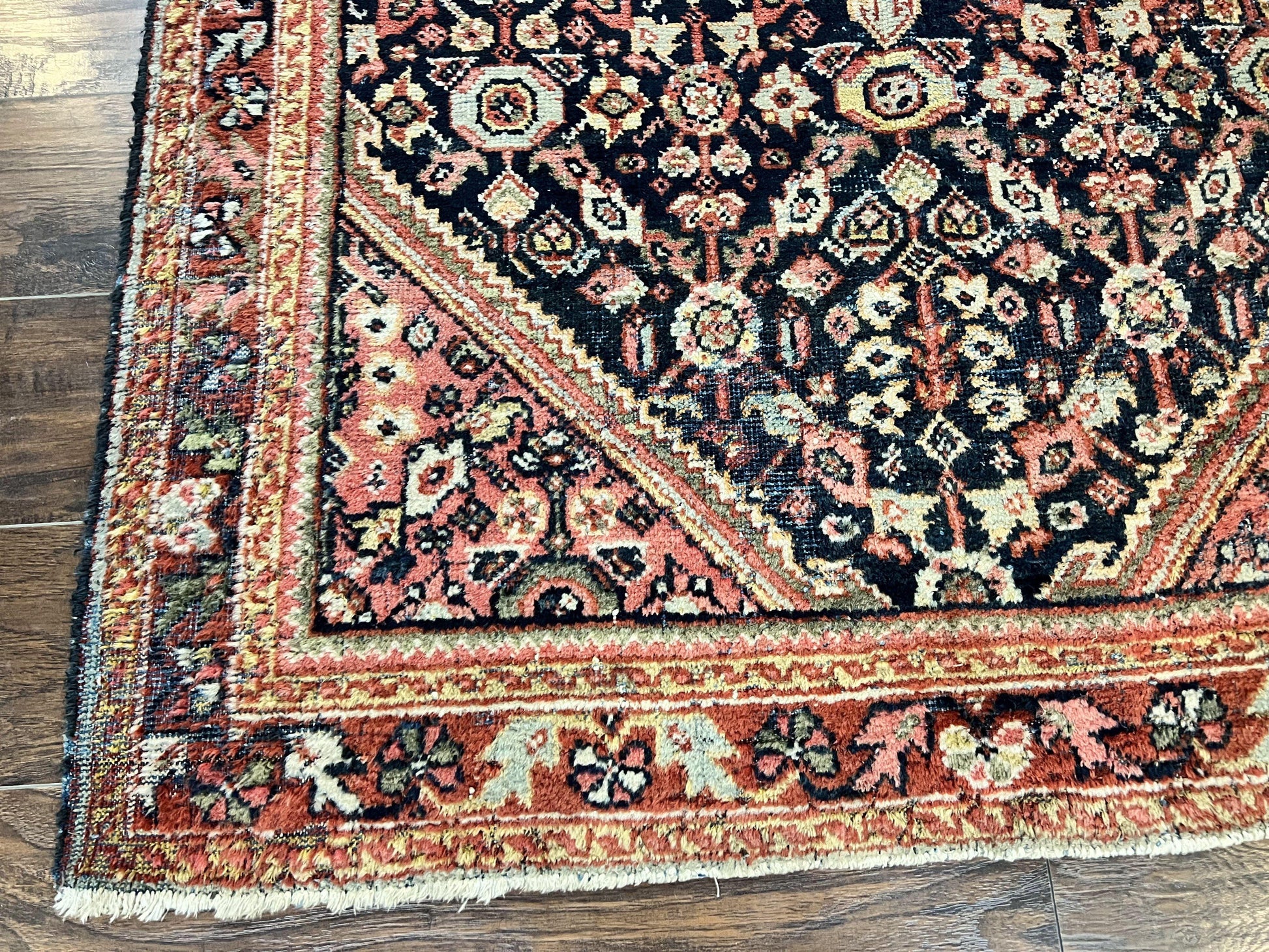 Antique Persian Mahal Rug 4x7, Wool Hand Knotted Tribal Geometric Carpet - Nuvé