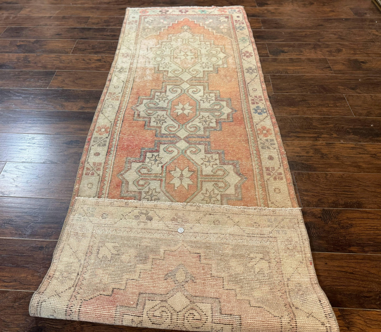 Antique Turkish Runner Rug 3 x 9.6, Farmhouse Rug, Geometric Runner, Handmade, Vintage Rug for Modern Home - Nuvé