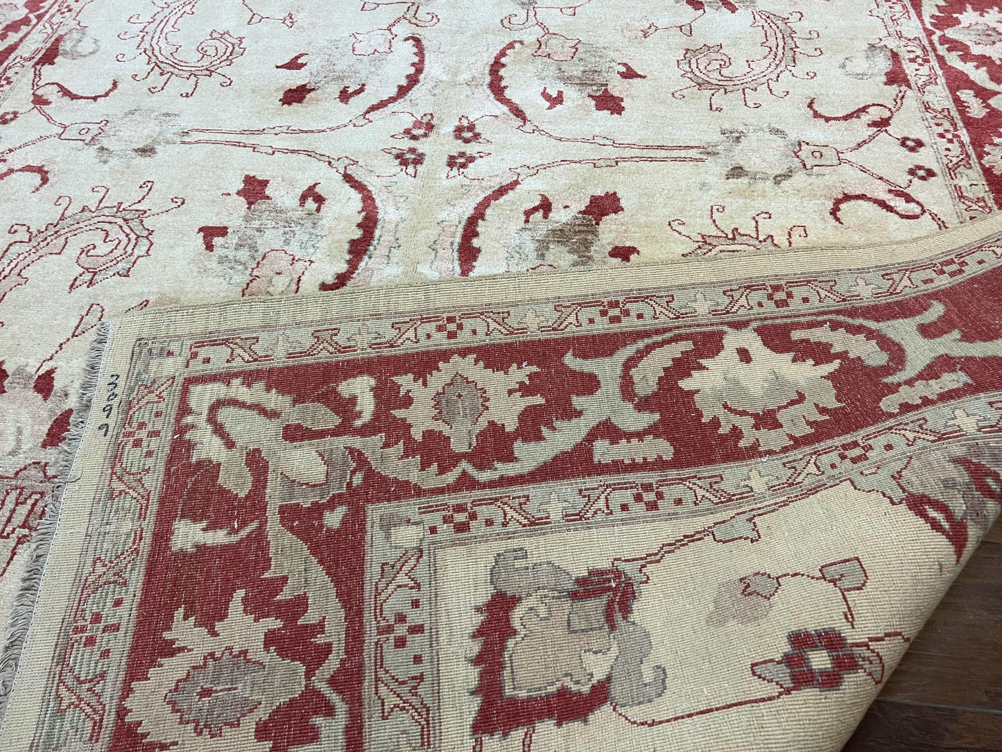 Peshawar Rug 8x12 Pakistani Carpet, Oriental Rug 8 x 12 Chobi Rug, Beige and Red, Allover Large Floral Design, Hand Knotted Vintage Wool - Nuvé