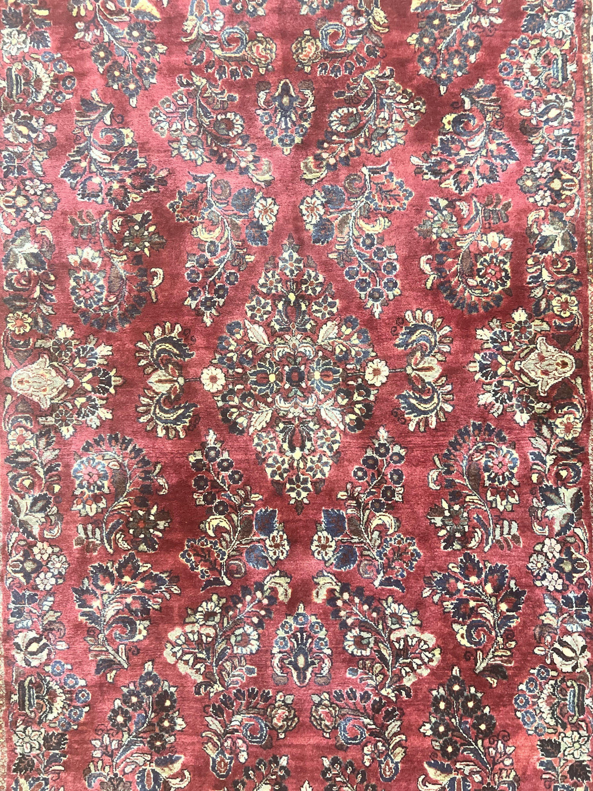 Antique Persian Sarouk Rug 4x7, Hand Knotted Wool Red Persian Carpet, Floral