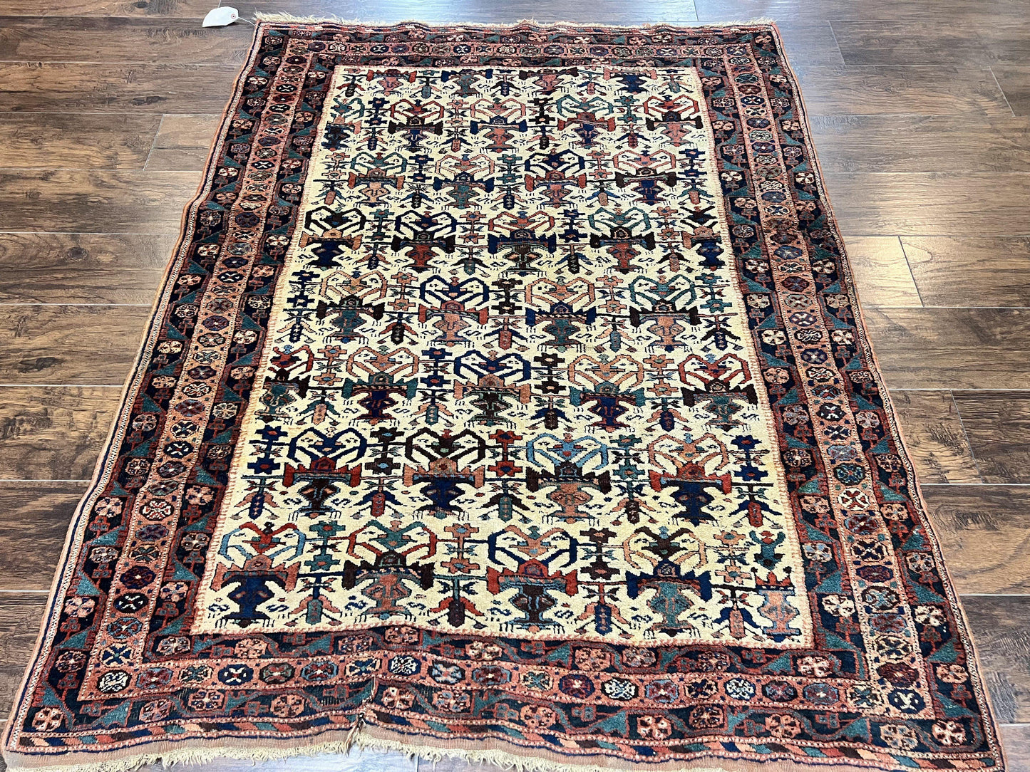 Persian Afshar Rug 5x6, Allover Repeated Motif, Wool Tribal Carpet, Handmade Semi Antique Rug - Nuvé