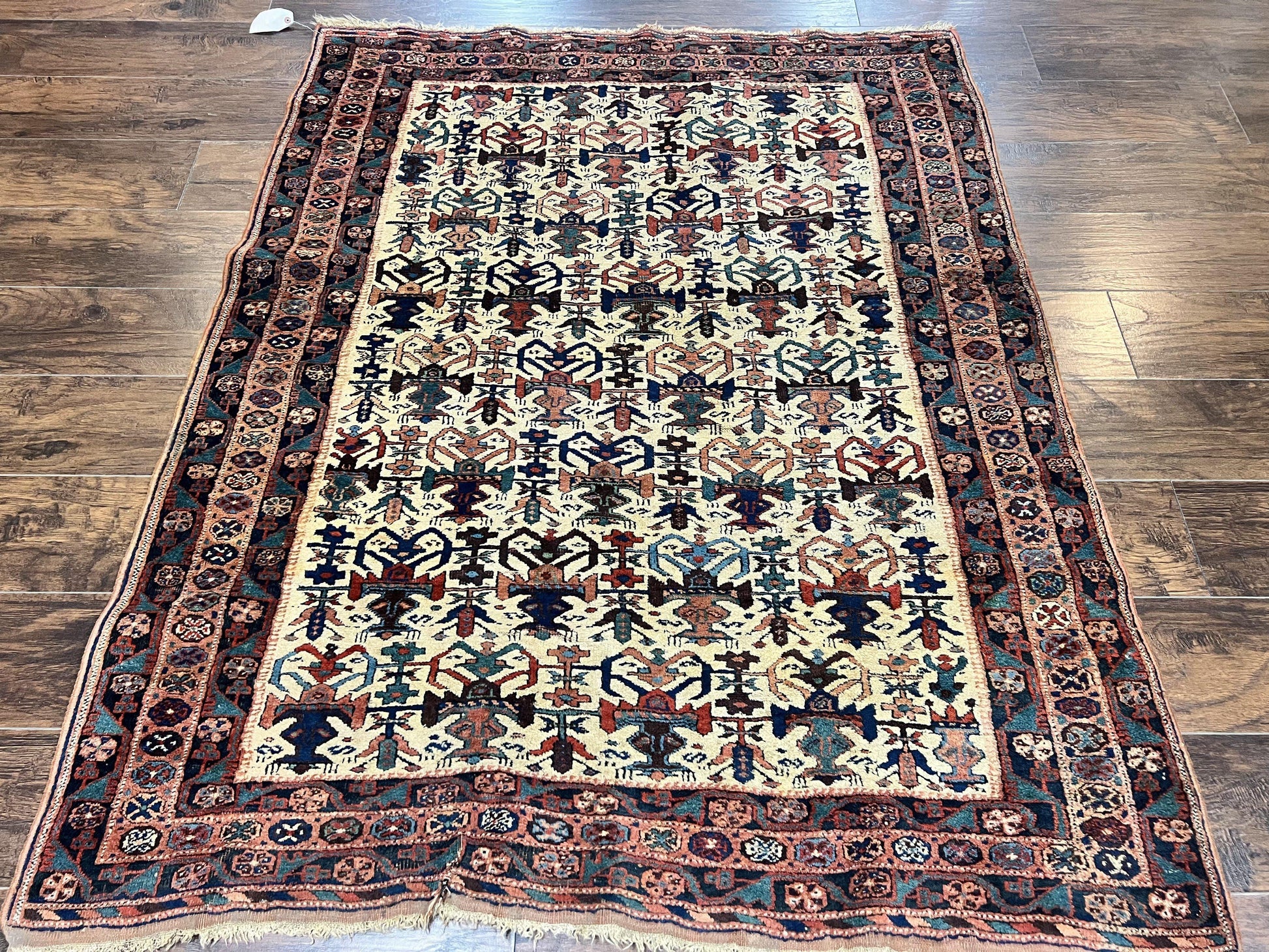 Persian Afshar Rug 5x6, Allover Repeated Motif, Wool Tribal Carpet, Handmade Semi Antique Rug - Nuvé