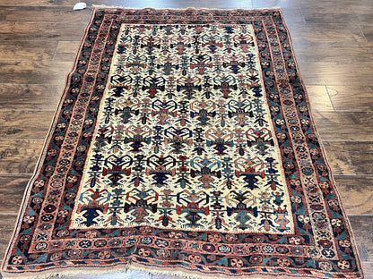 Persian Afshar Rug 5x6, Allover Repeated Motif, Wool Tribal Carpet, Handmade Semi Antique Rug - Nuvé