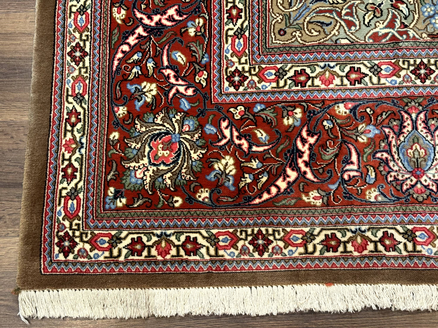 Persian Qum Rug 7x11, Beige and Red, Highly Detailed Floral Pattern, Fine 260 KPSI - Nuvé