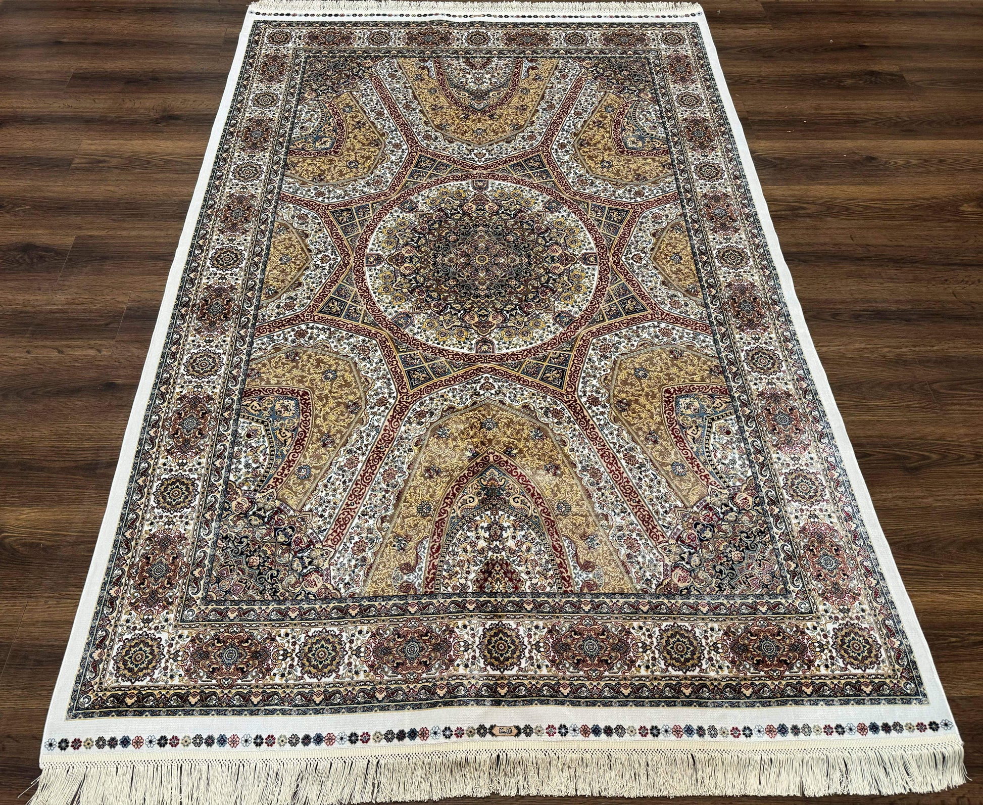 Turkish Silk Rug 5 x 7.6, Dome Design, Bamboo Silk, New - Nuvé