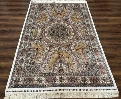 Turkish Silk Rug 5 x 7.6, Dome Design, Bamboo Silk, New - Nuvé