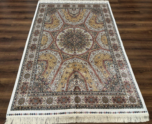 Turkish Silk Rug 5 x 7.6, Dome Design, Bamboo Silk, New - Nuvé