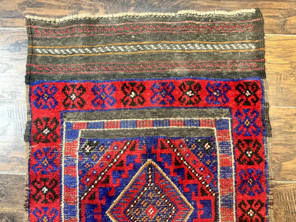 Turkoman Runner Rug 2 x 8.6, Skinny Runner, Handmade Wool Carpet for Hallway, Red and Blue, Wool, Vintage 8ft Runner - Nuvé