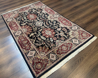 Pak Persian Rug 4x6, Black and Burgundy, Floral Allover, Wool and Silk - Nuvé