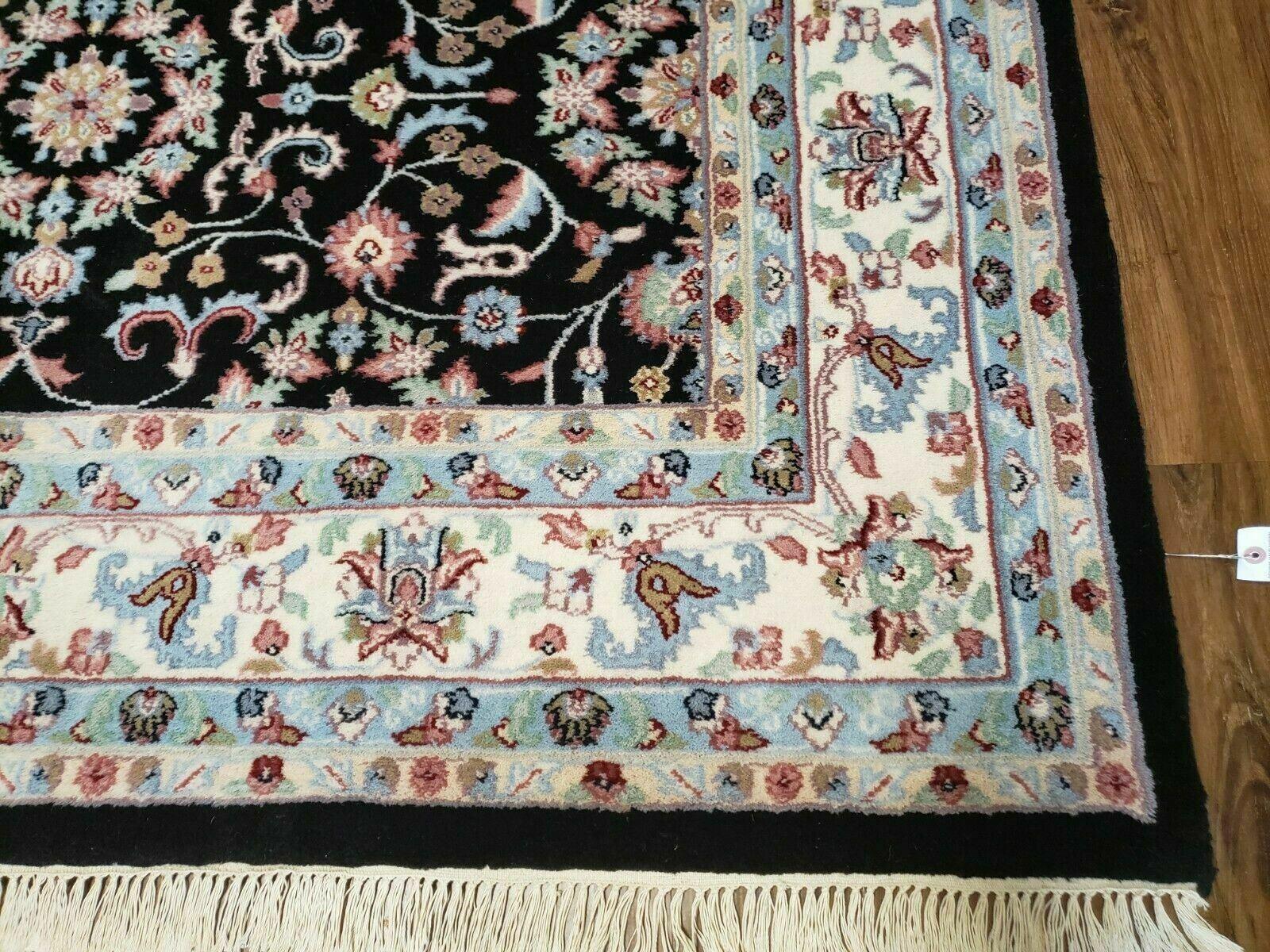 6' X 9' Handmade Indian Agra Wool Rug Carpet Vegetable Dyes Black - Nuvé