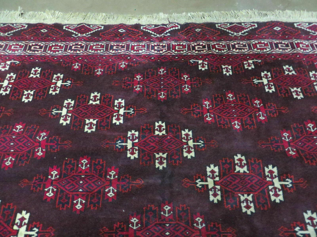 7' X 10' Antique Handmade Yamud Turkoman Wool Rug Excellent