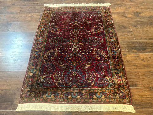 Antique Persian Sarouk Rug 3.6 x 5, Red, 1920s Persian Carpet - Nuvé