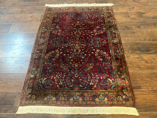 Antique Persian Sarouk Rug 3.6 x 5, Red, 1920s Persian Carpet - Nuvé