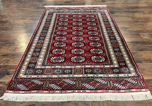 Pakistani Bokhara Rug 4x6, Red Turkoman Carpet, Finely Hand Knotted, Wool Vintage Rug - Nuvé