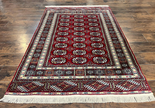 Pakistani Bokhara Rug 4x6, Red Turkoman Carpet, Finely Hand Knotted, Wool Vintage Rug - Nuvé